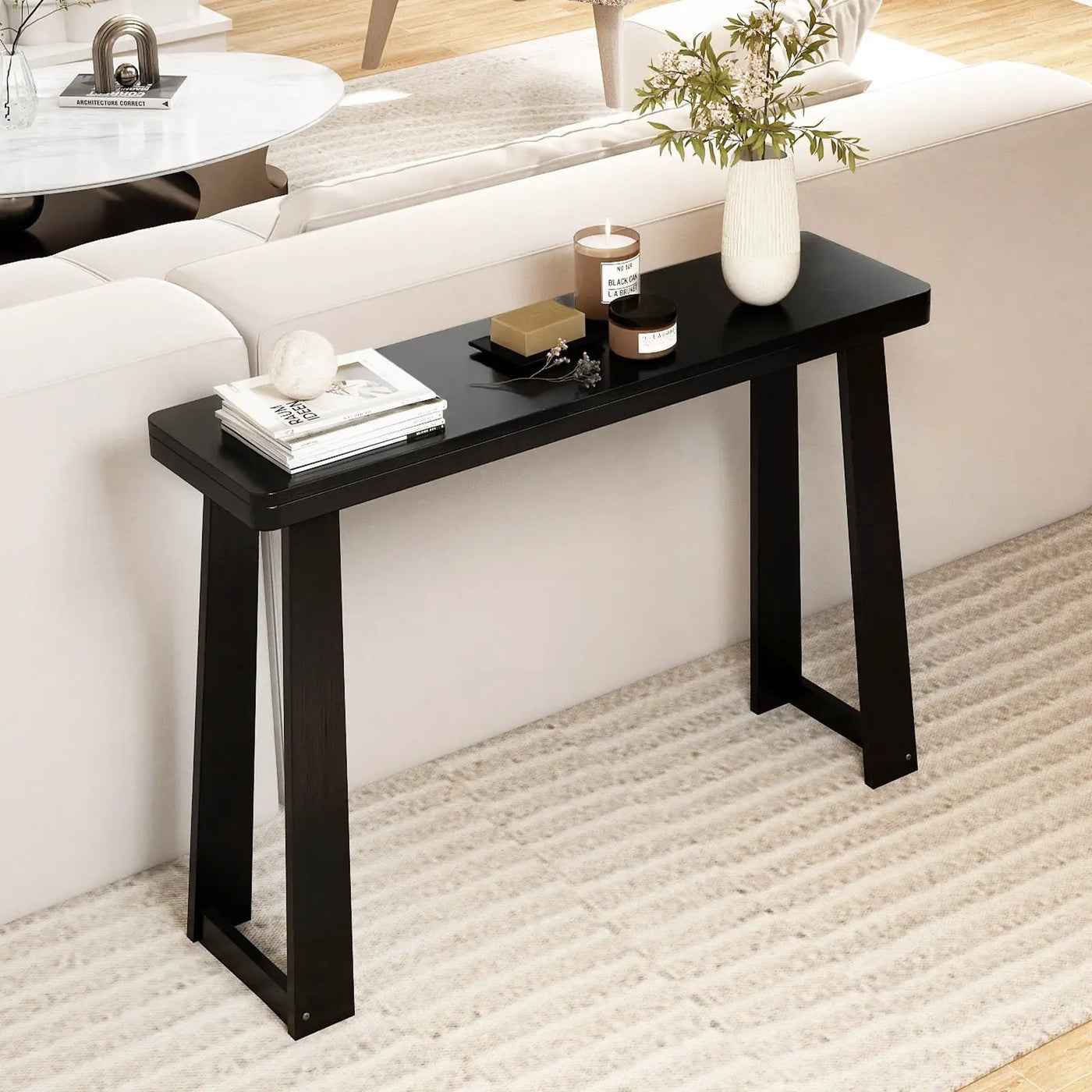 Solid Rubber Wood Console Table 43inch Narrow Entryway Table with Thick Tabletop and Stable Base by DirectDeals