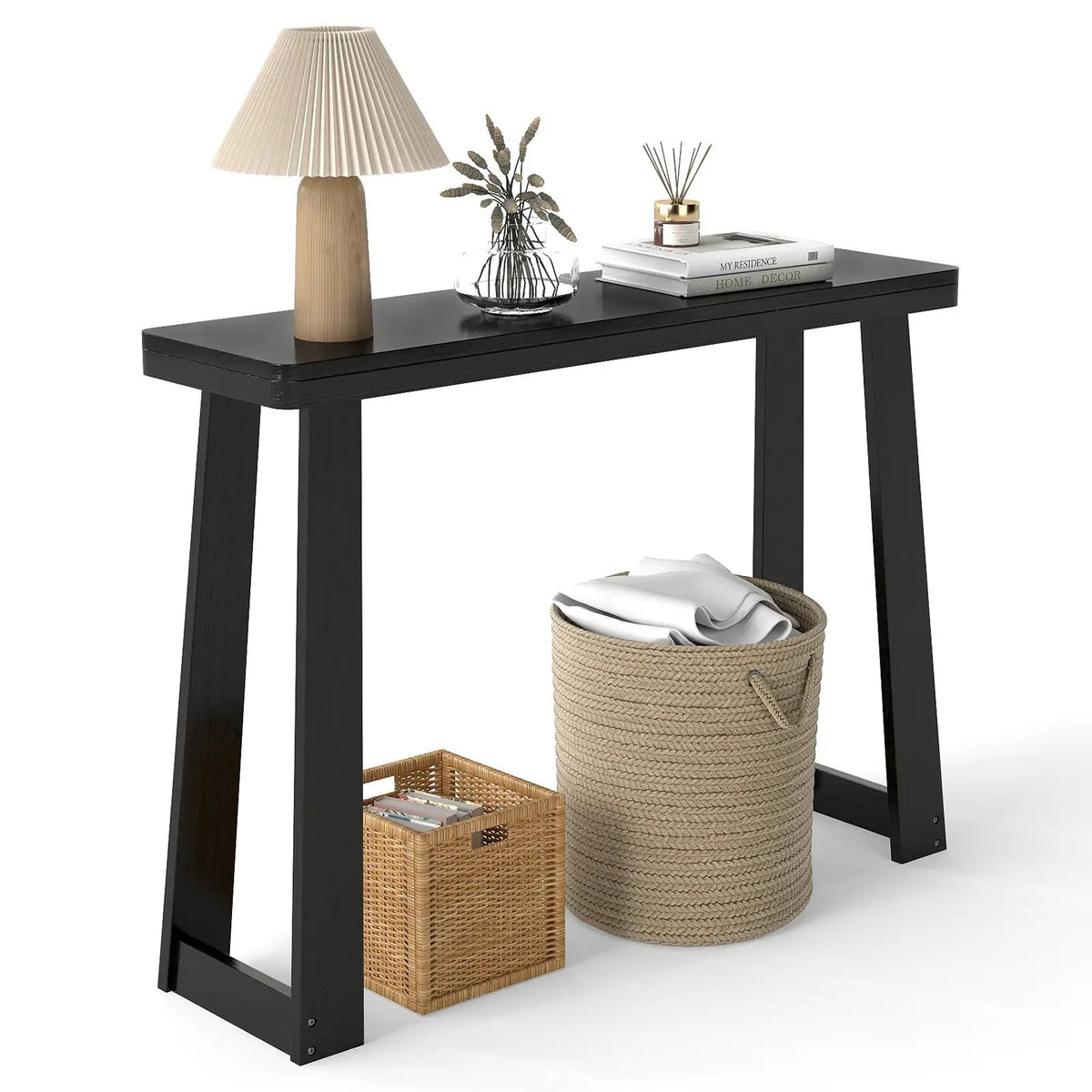 Solid Rubber Wood Console Table 43inch Narrow Entryway Table with Thick Tabletop and Stable Base by DirectDeals