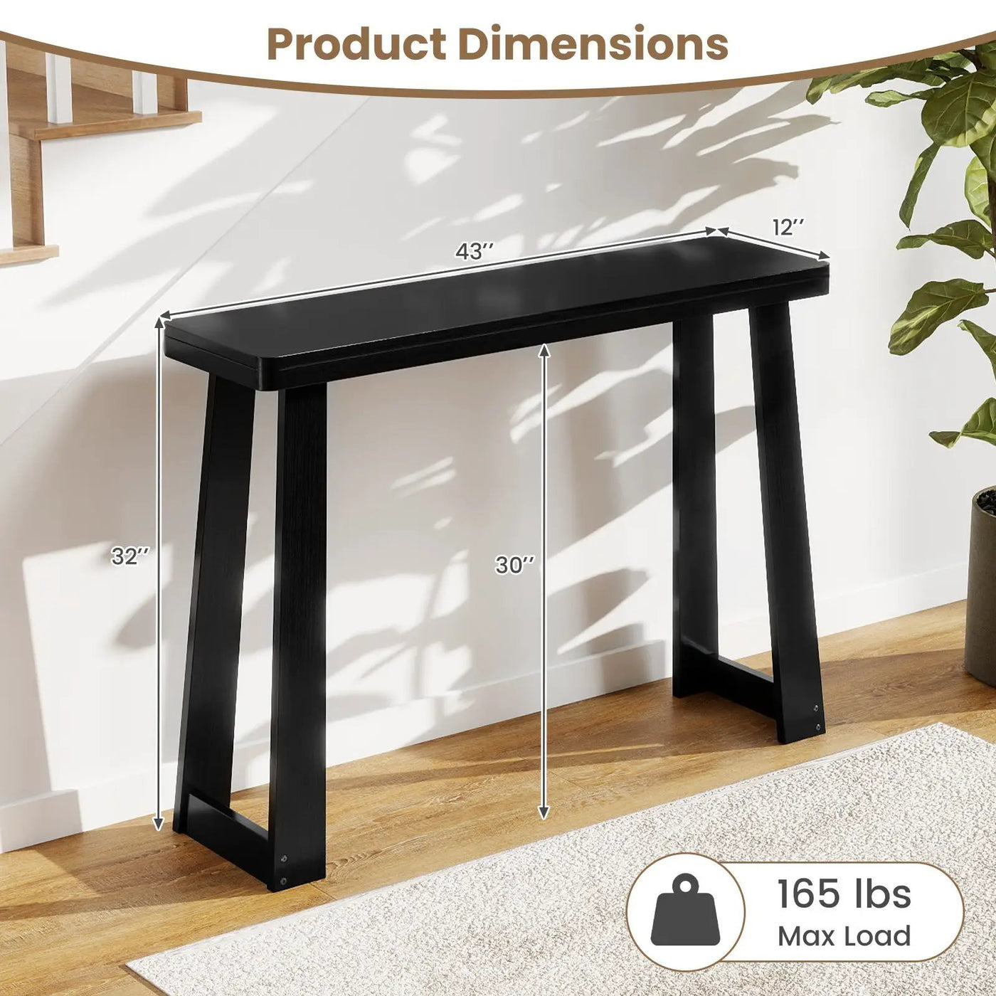 Solid Rubber Wood Console Table 43inch Narrow Entryway Table with Thick Tabletop and Stable Base by DirectDeals