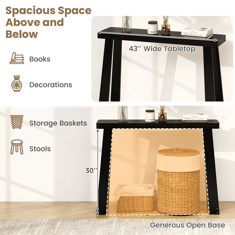Solid Rubber Wood Console Table 43inch Narrow Entryway Table with Thick Tabletop and Stable Base by DirectDeals