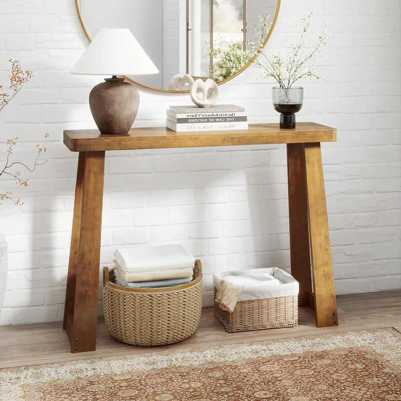Solid Rubber Wood Console Table 43inch Narrow Entryway Table with Thick Tabletop and Stable Base by DirectDeals