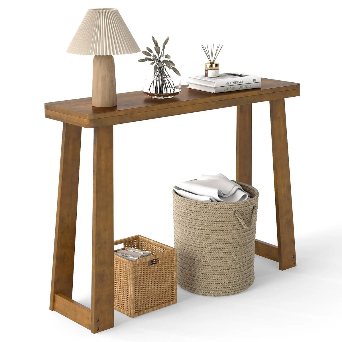 Solid Rubber Wood Console Table 43inch Narrow Entryway Table with Thick Tabletop and Stable Base by DirectDeals