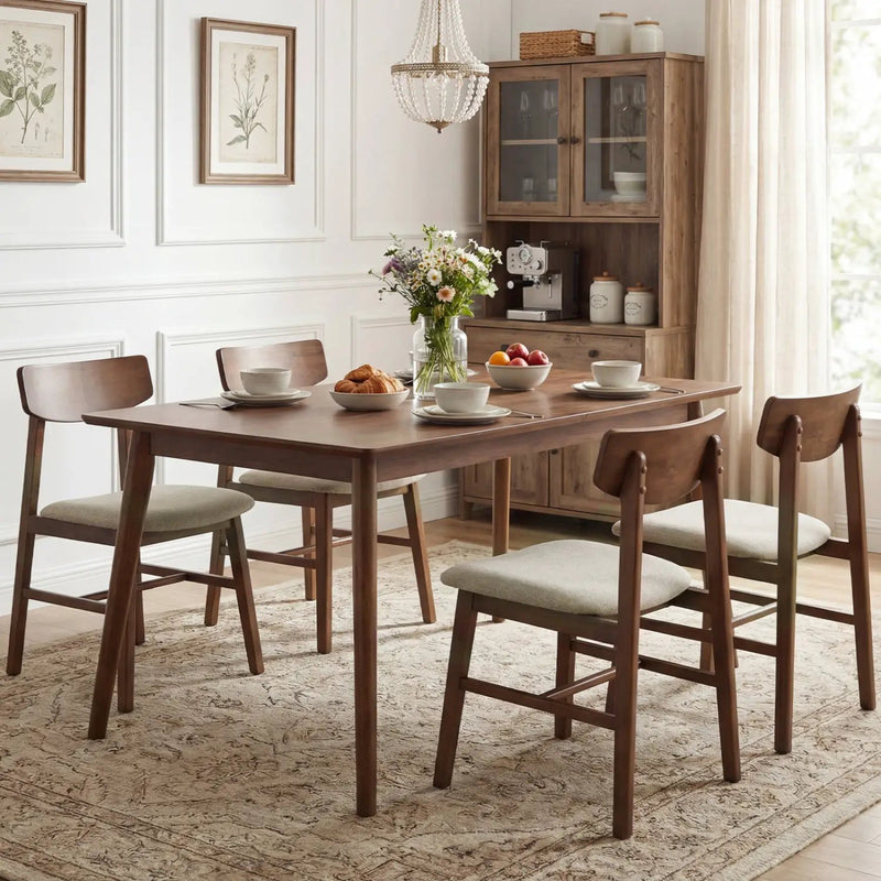 Solid Rubber Wood Dining Chairs Set of 4 with Curved Backrest by DirectDeals