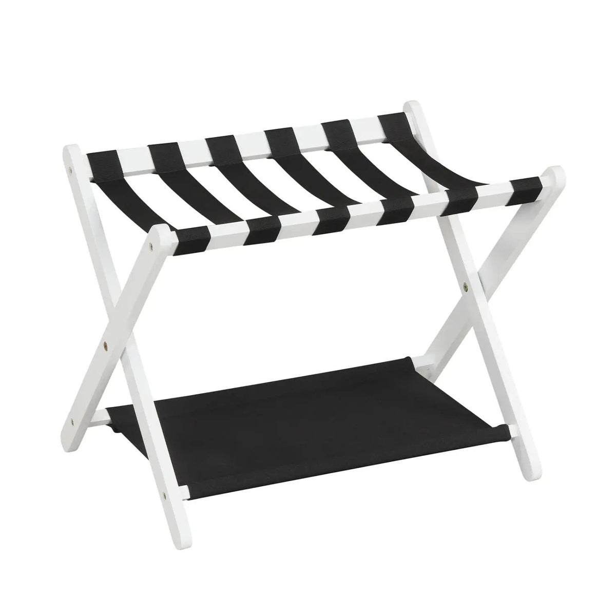 Solid Rubberwood Folding Luggage Rack with Nylon Shelves by DirectDeals