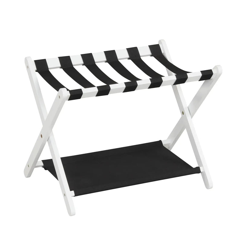 Solid Rubberwood Folding Luggage Rack with Nylon Shelves by DirectDeals