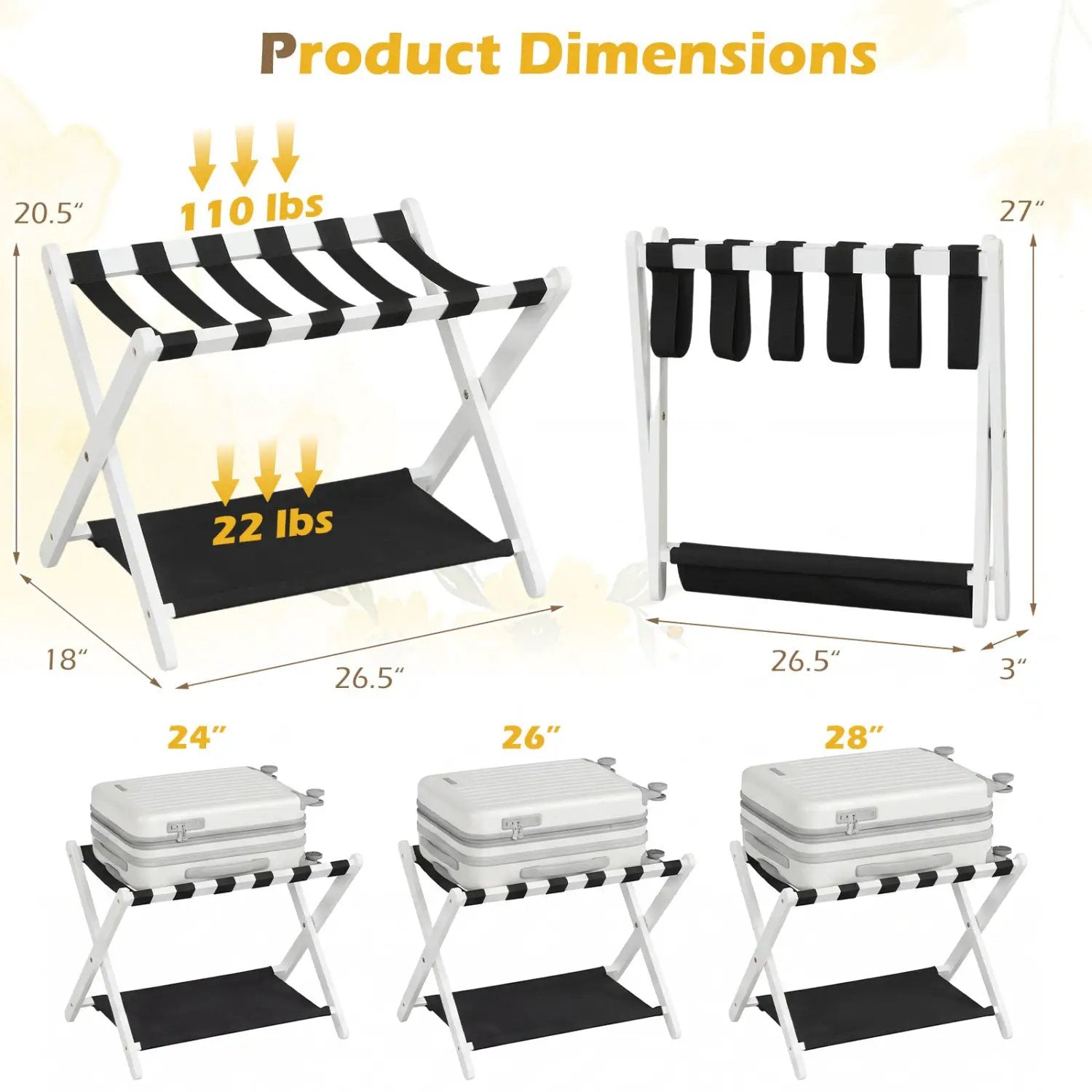 Solid Rubberwood Folding Luggage Rack with Nylon Shelves by DirectDeals