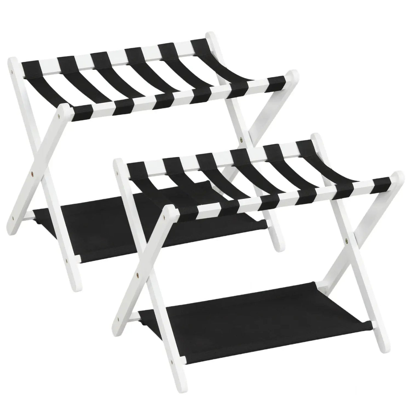 Solid Rubberwood Folding Luggage Rack with Nylon Shelves Set of 2 by DirectDeals