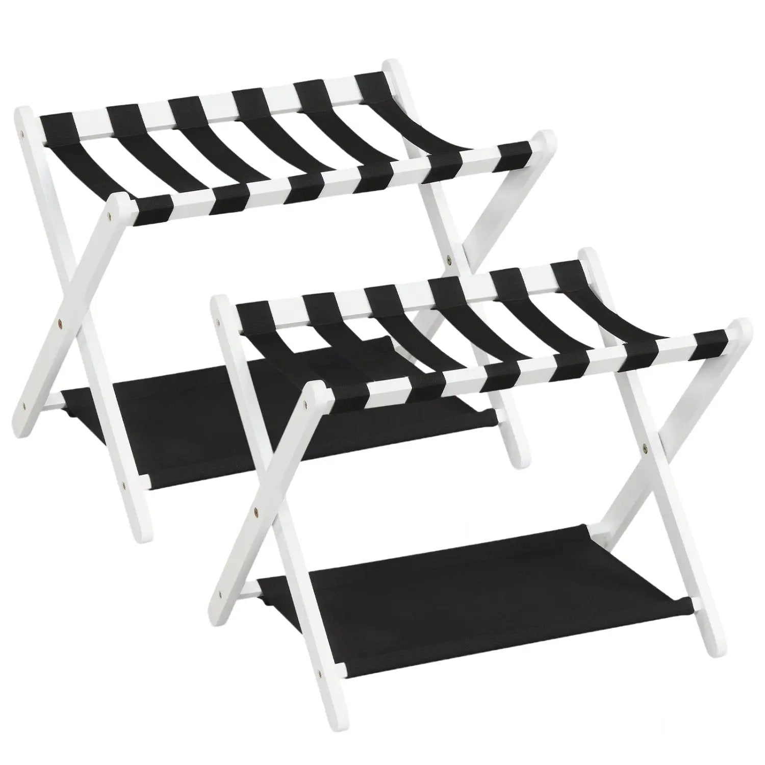 Solid Rubberwood Folding Luggage Rack with Nylon Shelves Set of 2 by DirectDeals