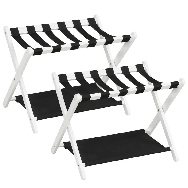 Solid Rubberwood Folding Luggage Rack with Nylon Shelves Set of 2 by DirectDeals