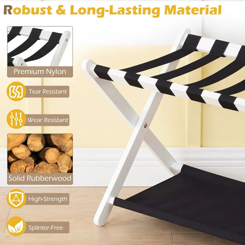 Solid Rubberwood Folding Luggage Rack with Nylon Shelves Set of 2 by DirectDeals