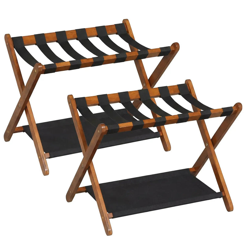 Solid Rubberwood Folding Luggage Rack with Nylon Shelves Set of 2 by DirectDeals