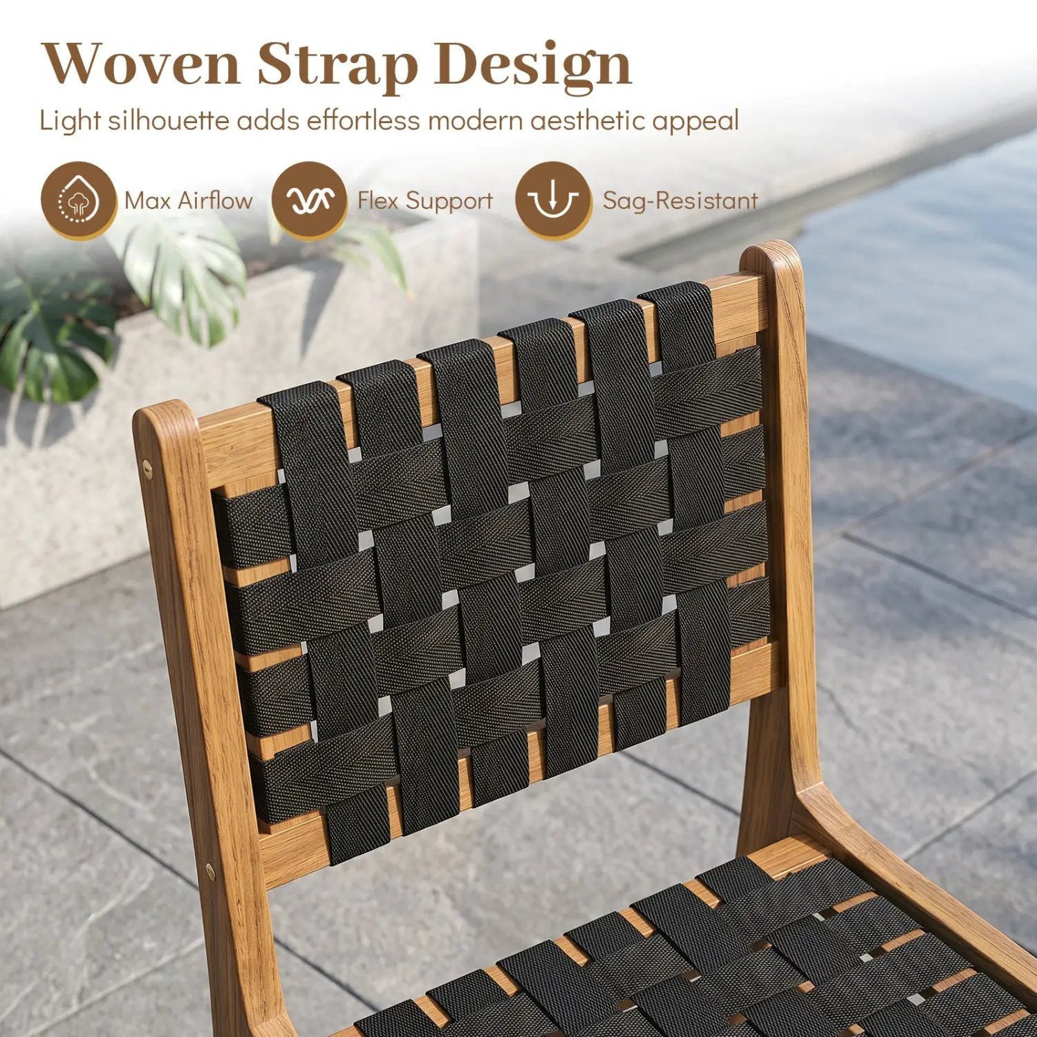 Teak Wood Outdoor Dining Chair with Woven Strap Back by DirectDeals