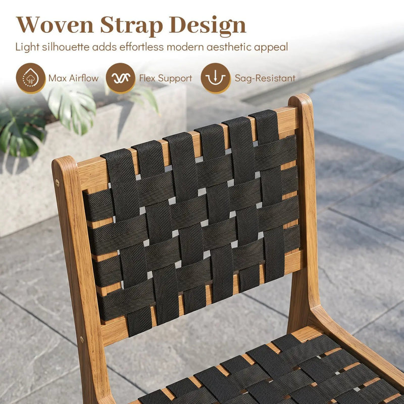 Teak Wood Outdoor Dining Chair with Woven Strap Back by DirectDeals