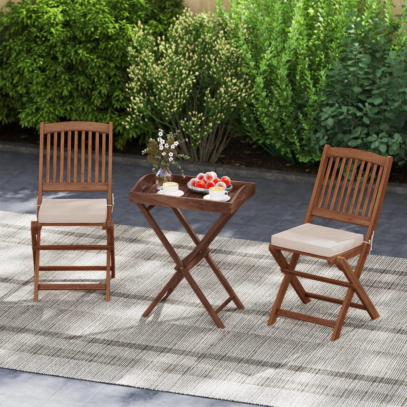 Solid Teak Wood Tray Table with Removable Tray Top for Patio and Garden by DirectDeals