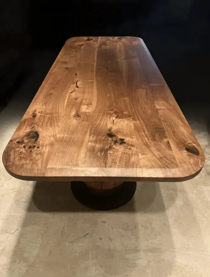Solid Walnut Wood Edge Glued Dining Table With Wooden Tulip Legs by Gizz