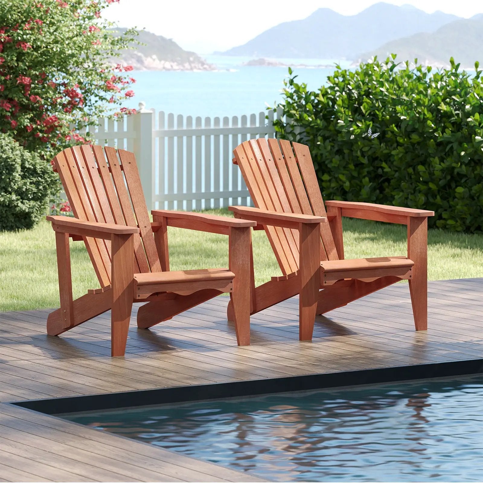Solid Wood Adirondack Chair with High Backrest and Wide Armrests by DirectDeals
