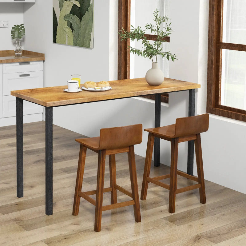 Wood Bar Stools Set of 2 with Solid Back and Seat by DirectDeals