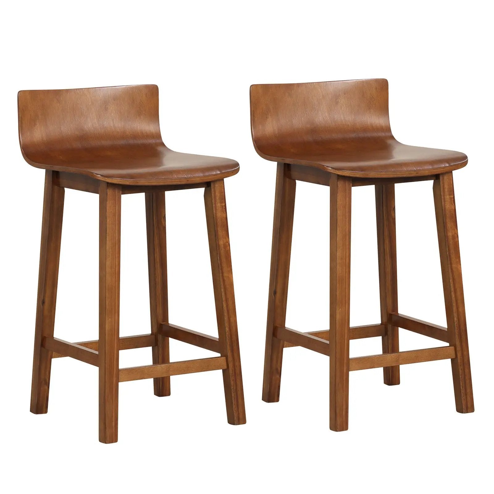 Wood Bar Stools Set of 2 with Solid Back and Seat by DirectDeals