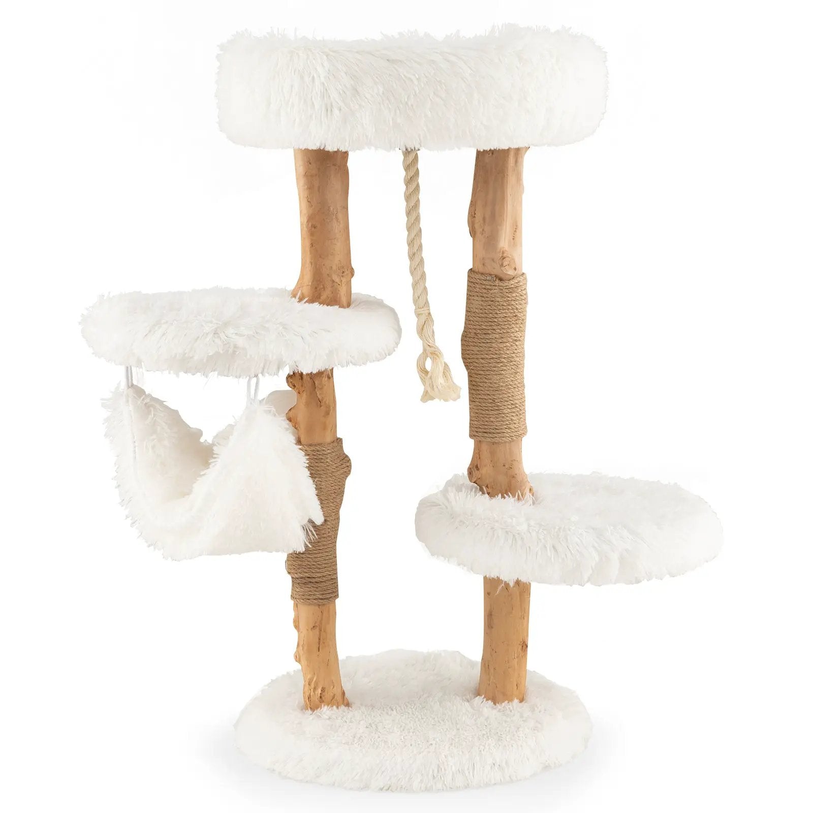 Solid Wood Cat Tower with Jute Scratching Posts and Hanging Rope for Indoor Cats by DirectDeals