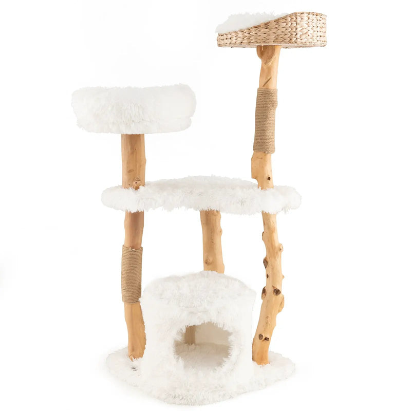 Solid Wood Cat Tower with Top Cattail Basket Cat Bed by DirectDeals