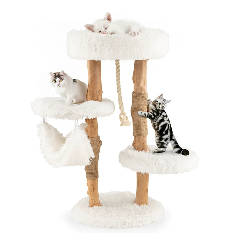 Solid Wood Cat Tower with Jute Scratching Posts and Hanging Rope for Indoor Cats by DirectDeals