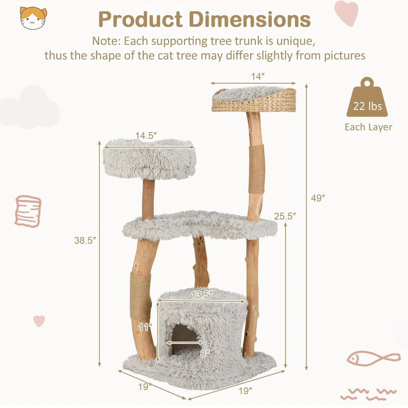 Solid Wood Cat Tower with Top Cattail Basket Cat Bed by DirectDeals