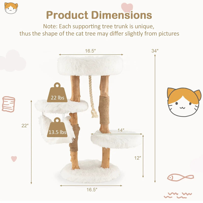 Solid Wood Cat Tower with Jute Scratching Posts and Hanging Rope for Indoor Cats by DirectDeals