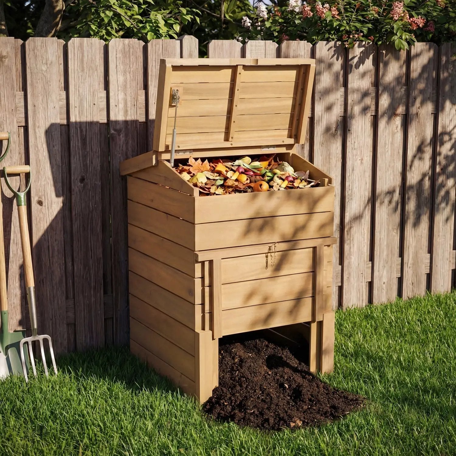 Solid Wood Compost Bin with Lockable Sliding Door and Flip by DirectDeals
