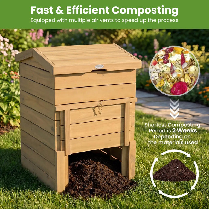 Solid Wood Compost Bin with Lockable Sliding Door and Flip by DirectDeals