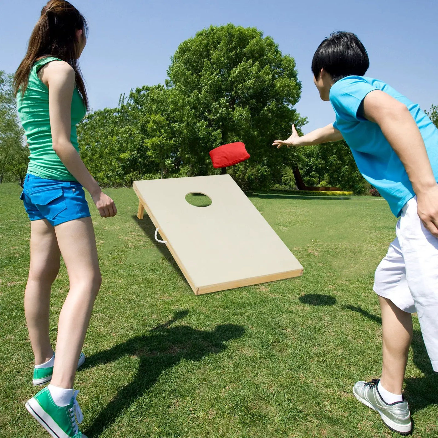 Solid Wood Cornhole Board Set Portable Corn Hole Game Board Includes 8 Bean Bags by DirectDeals