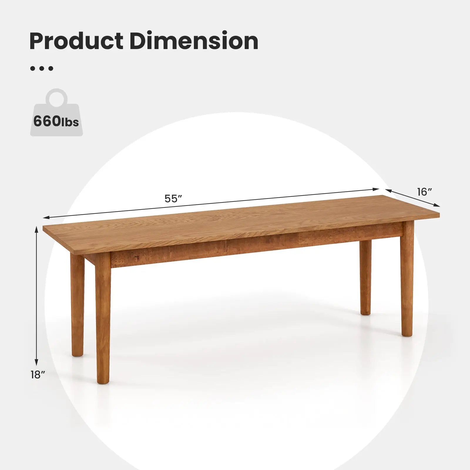 Solid Wood Dining Bench Entryway Bench with Rubber Wood Legs by DirectDeals