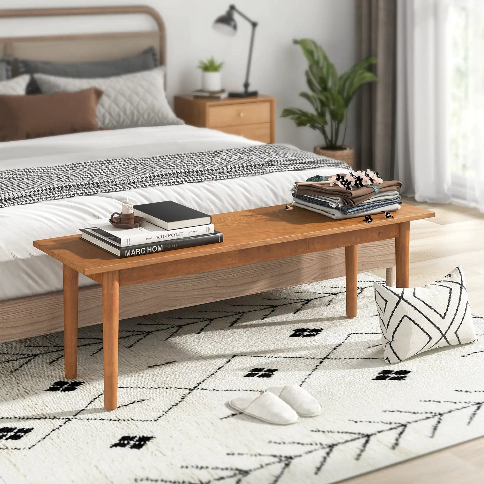Solid Wood Dining Bench Entryway Bench with Rubber Wood Legs by DirectDeals