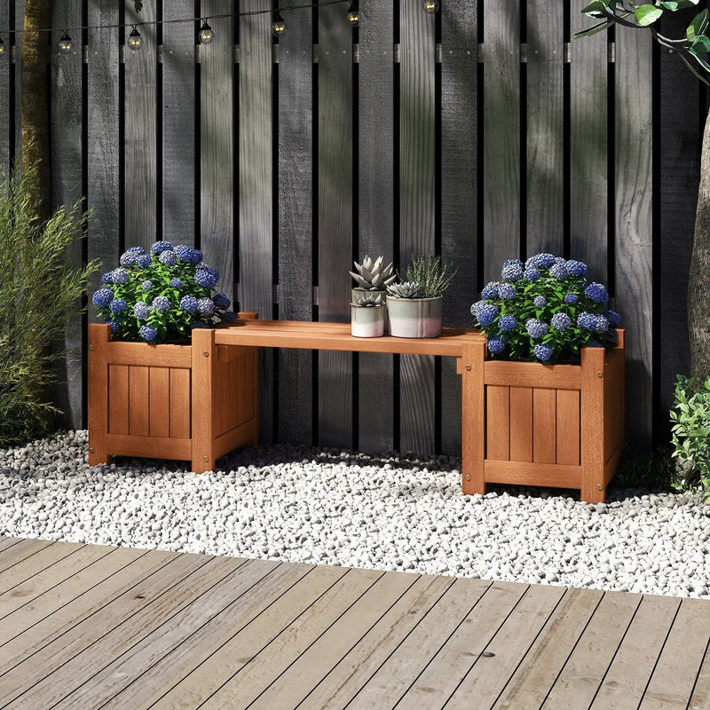 Solid Wood Flower Box Mini Outdoor Planter Boxes with Bench by DirectDeals