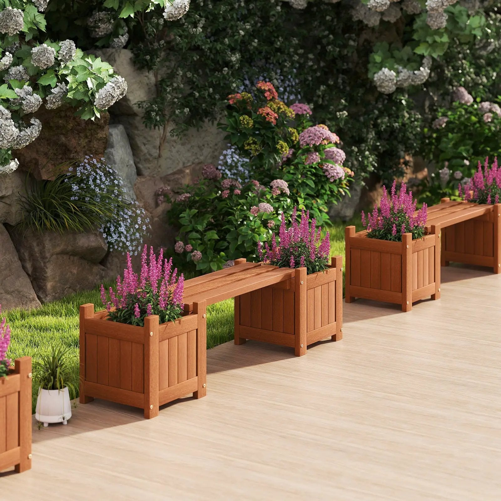 Solid Wood Flower Box Mini Outdoor Planter Boxes with Bench by DirectDeals