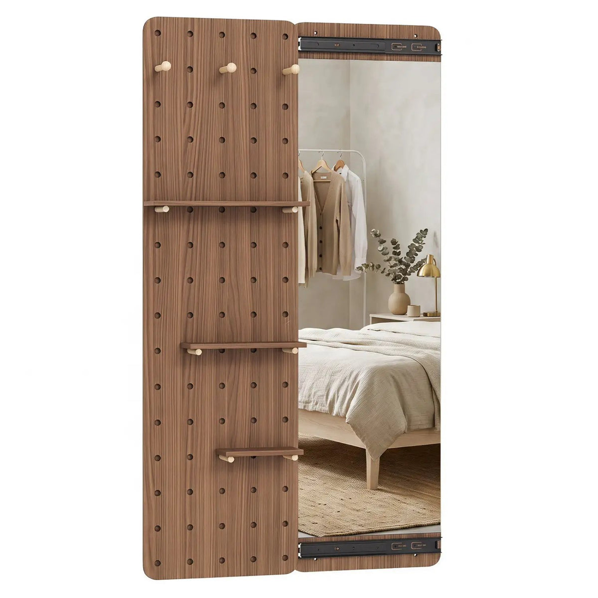 Full Length Wall Mirror with Sliding Pegboard & Shelves by DirectDeals