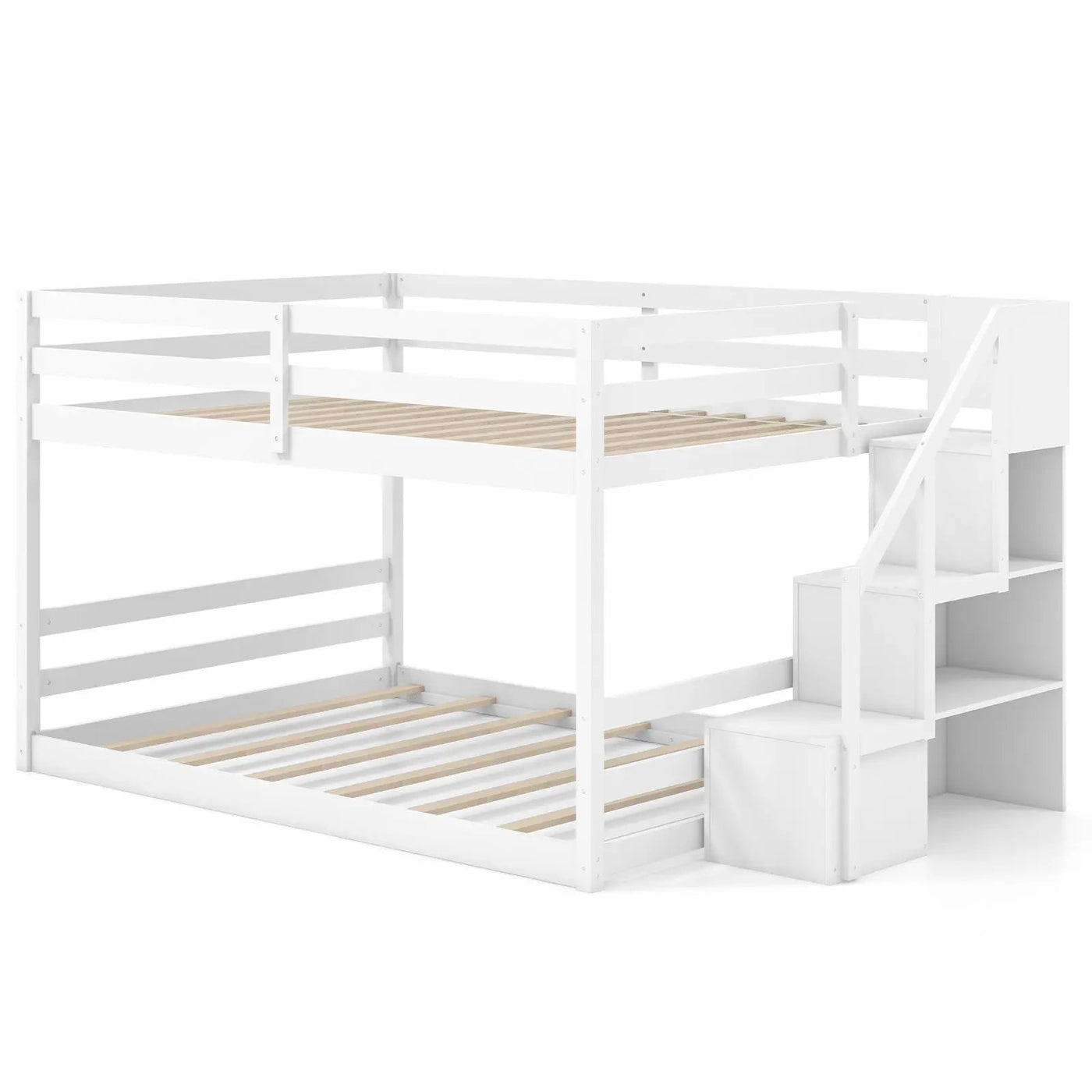 Solid Wood Full Over Full Low Bunk Bed with Storage Stairs by DirectDeals