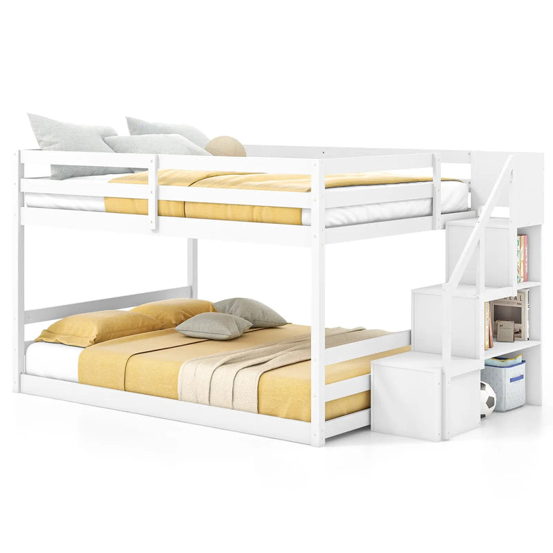 Solid Wood Full Over Full Low Bunk Bed with Storage Stairs by DirectDeals
