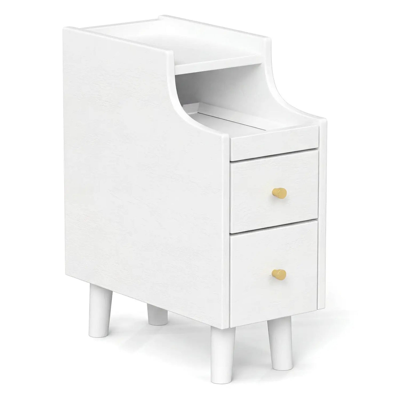 Solid Wood End Table Narrow Bedside Table with Pull-out Tray and 2 Storage Drawers-Brown by DirectDeals