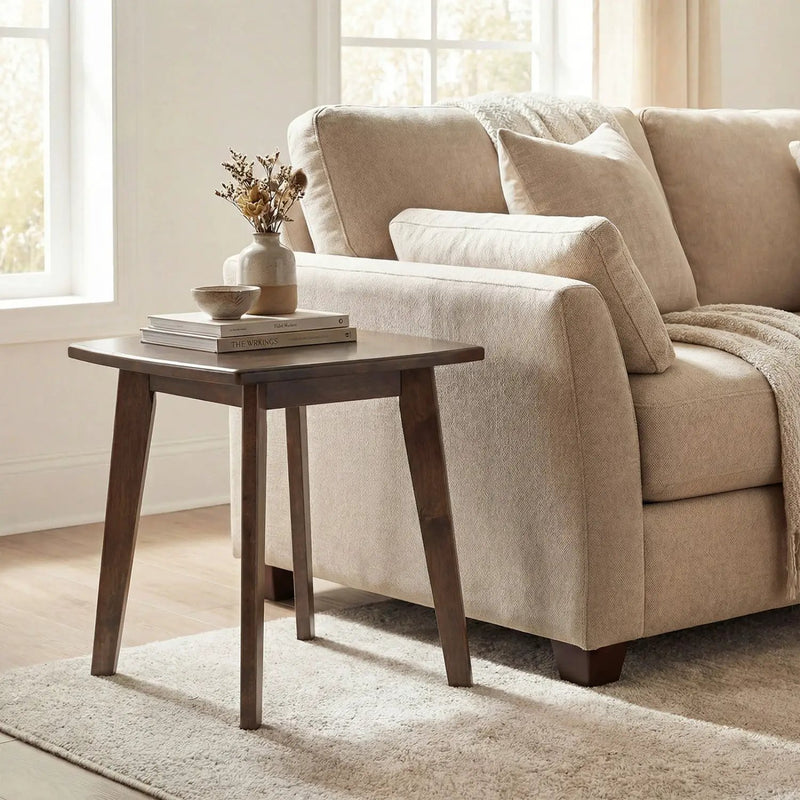 Solid Wood Side Table Square End Table with Thickened Top and Curved Edge by DirectDeals