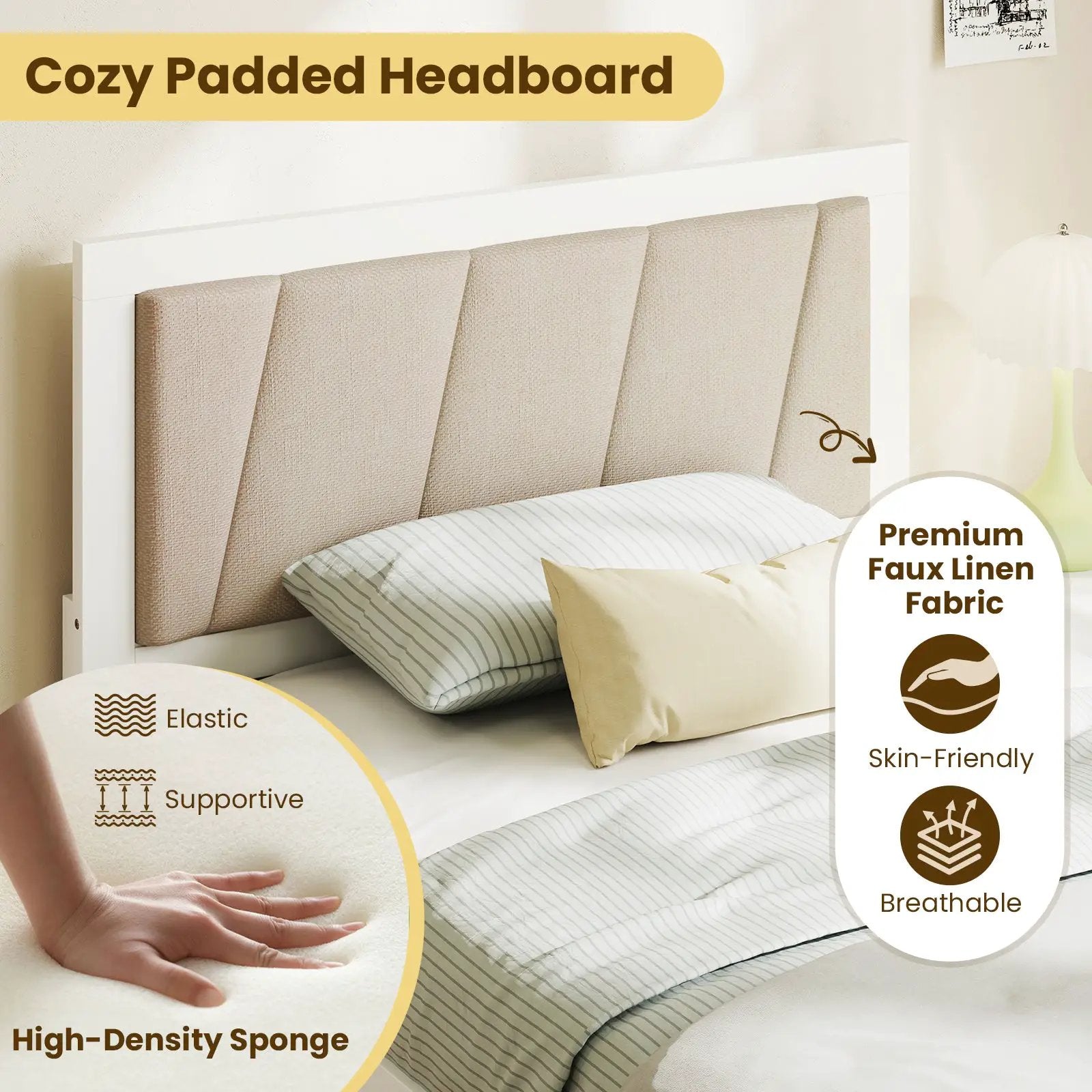 Solid Wood Structure Bed Frame with 2 Drawers Upholstered Headboard-Twin Size by DirectDeals
