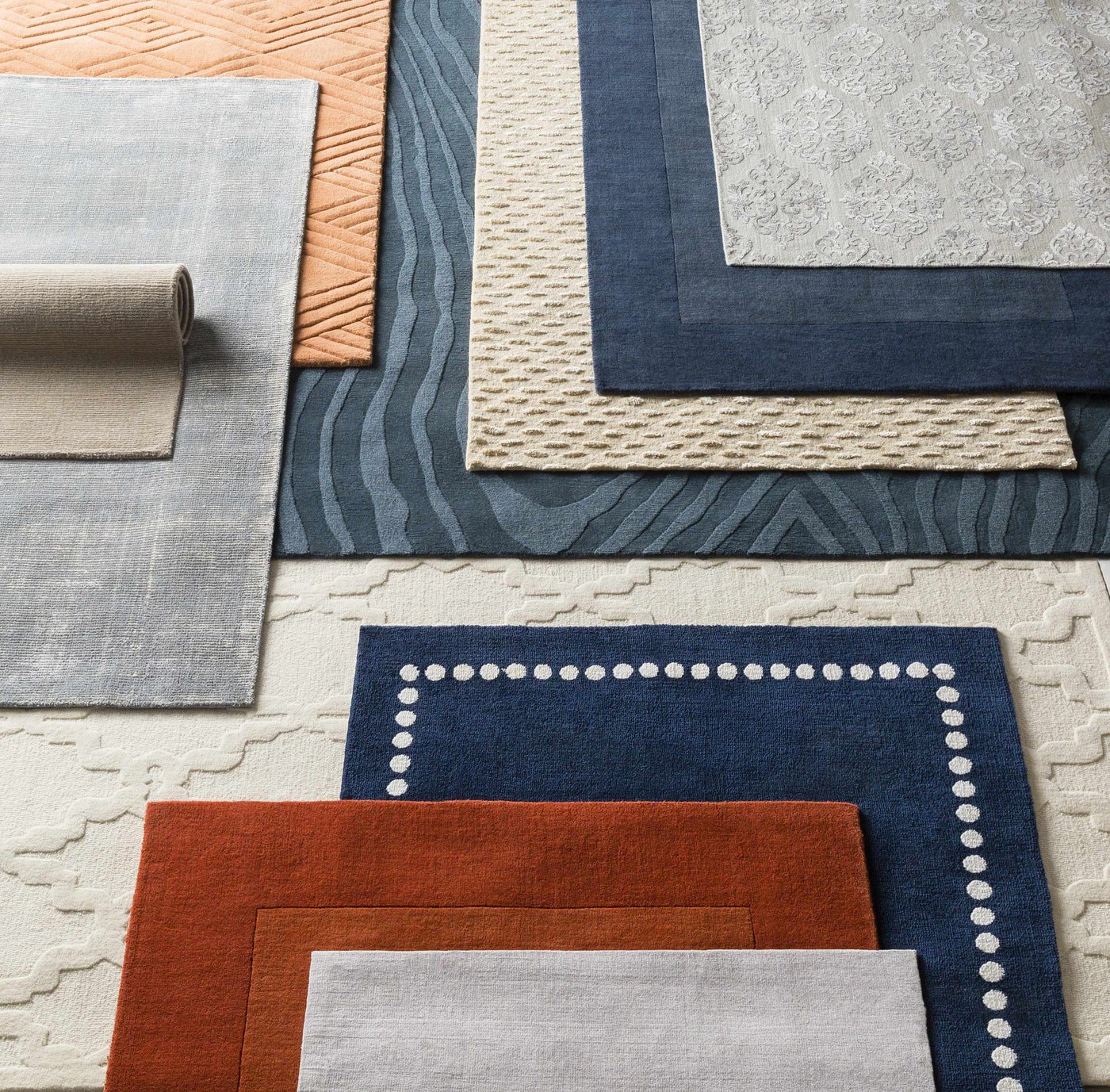 Bordered Solid Ink Blue Wool Rug by Boutique Rugs