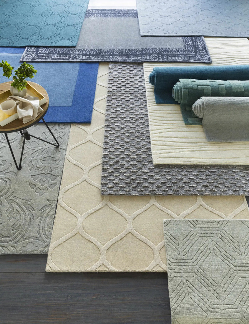 Macedon Blue Bordered Wool Rug by Boutique Rugs