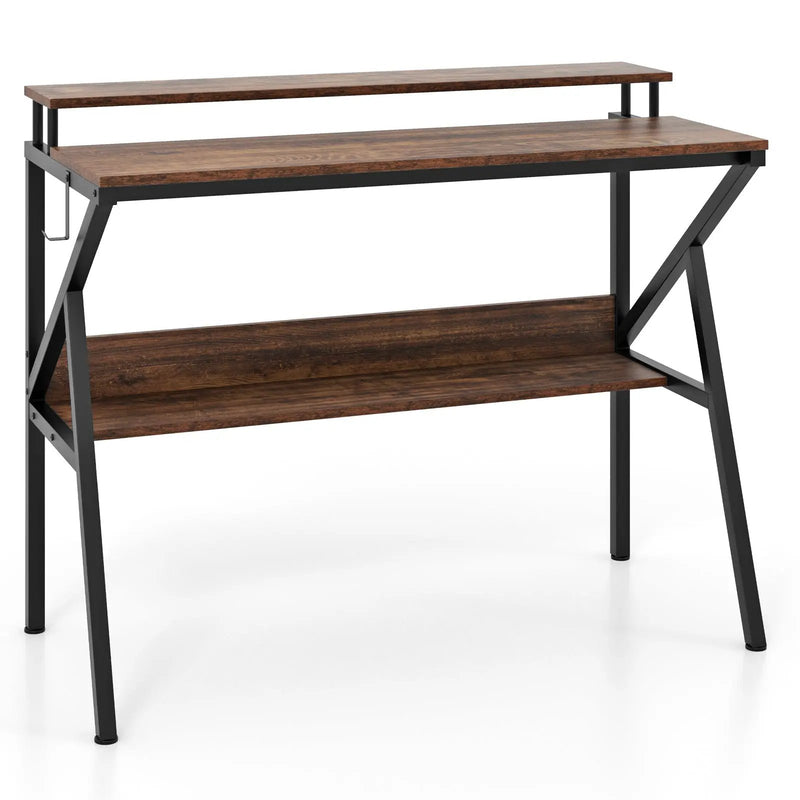 Space Saving Computer Desk with Monitor Stand and Extra Storage Shelf for Work Study by DirectDeals