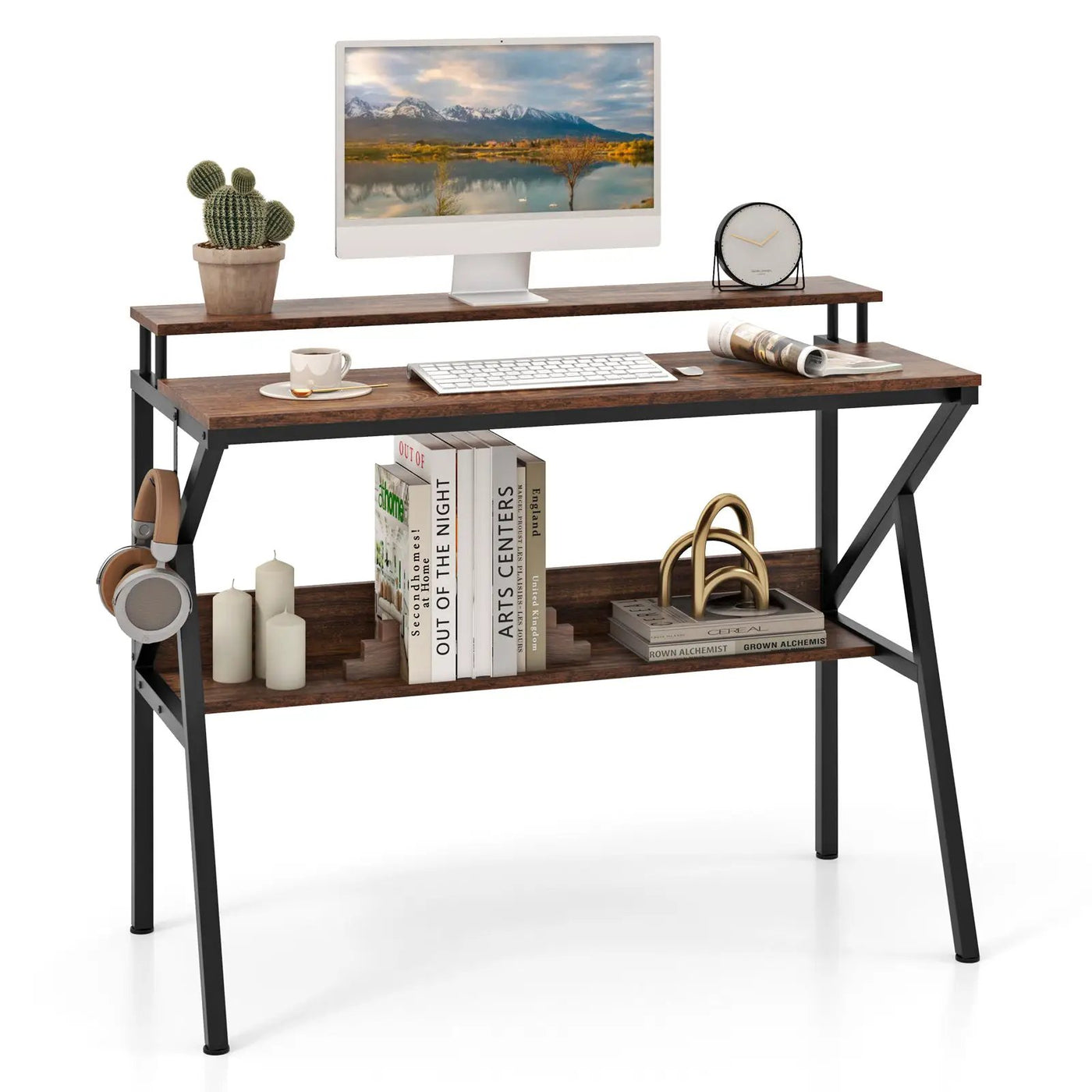 Space Saving Computer Desk with Monitor Stand and Extra Storage Shelf for Work Study by DirectDeals