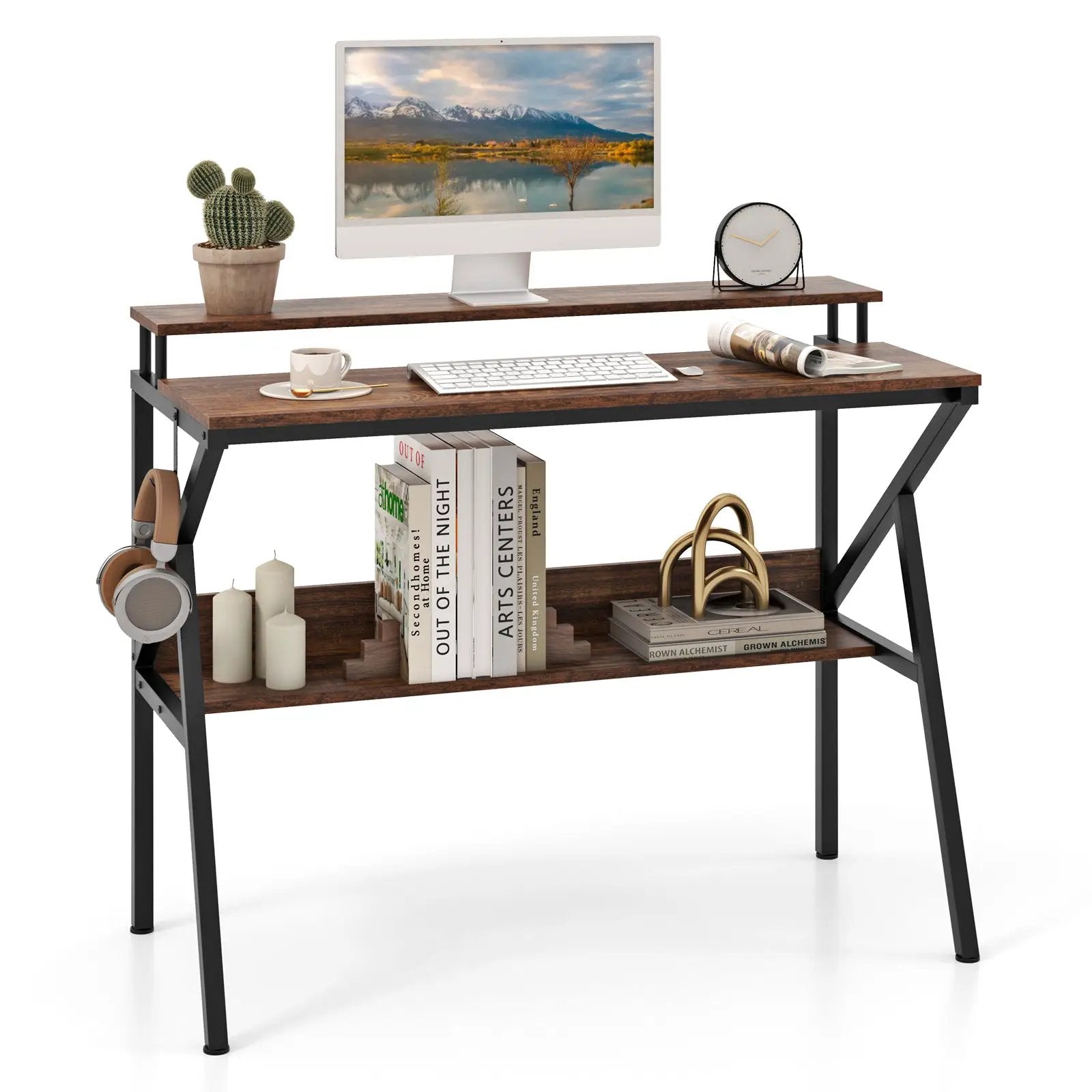 Space Saving Computer Desk with Monitor Stand and Extra Storage Shelf for Work Study by DirectDeals