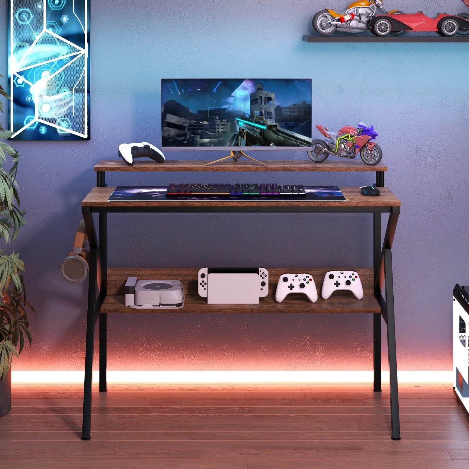 Space Saving Computer Desk with Monitor Stand and Extra Storage Shelf for Work Study by DirectDeals