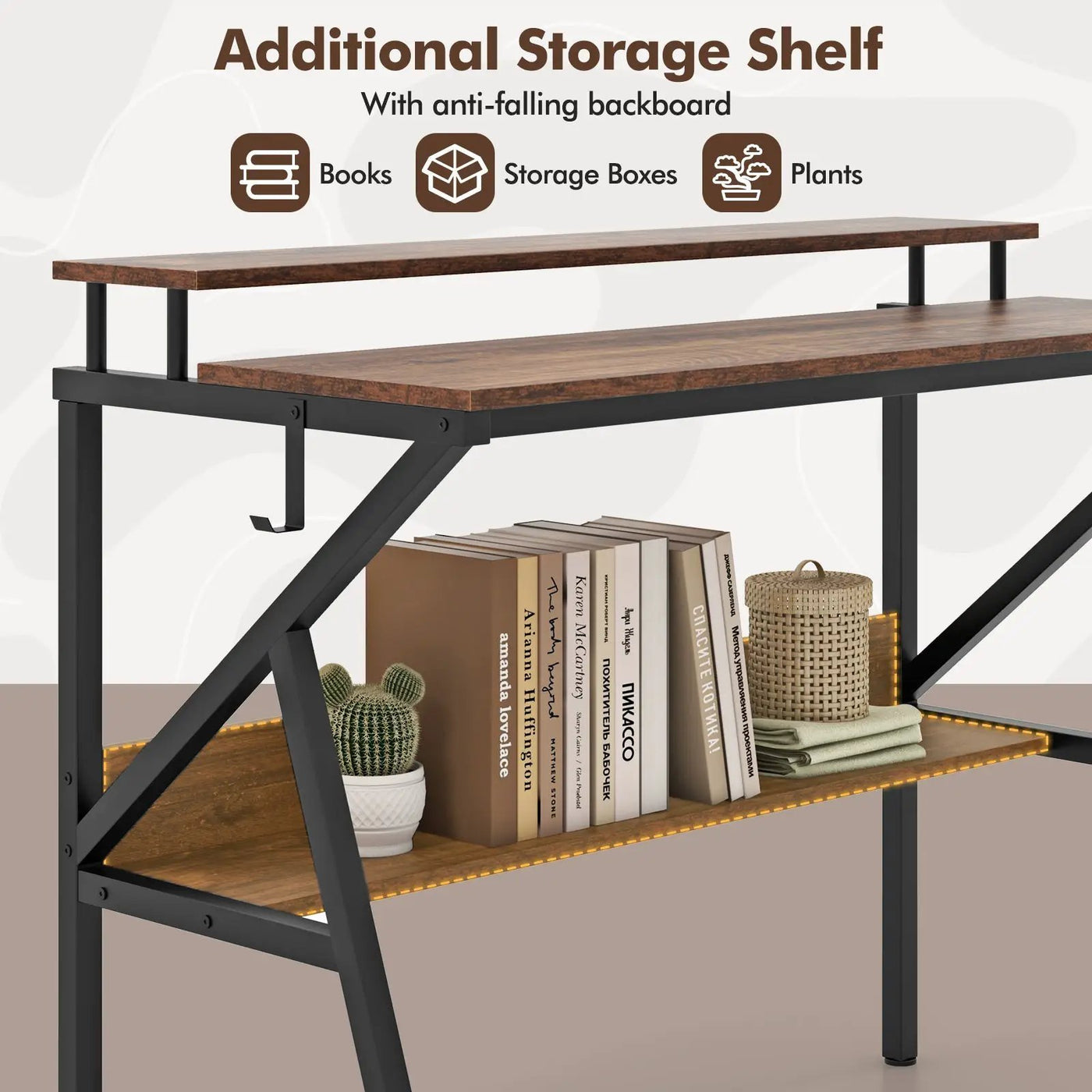 Space Saving Computer Desk with Monitor Stand and Extra Storage Shelf for Work Study by DirectDeals