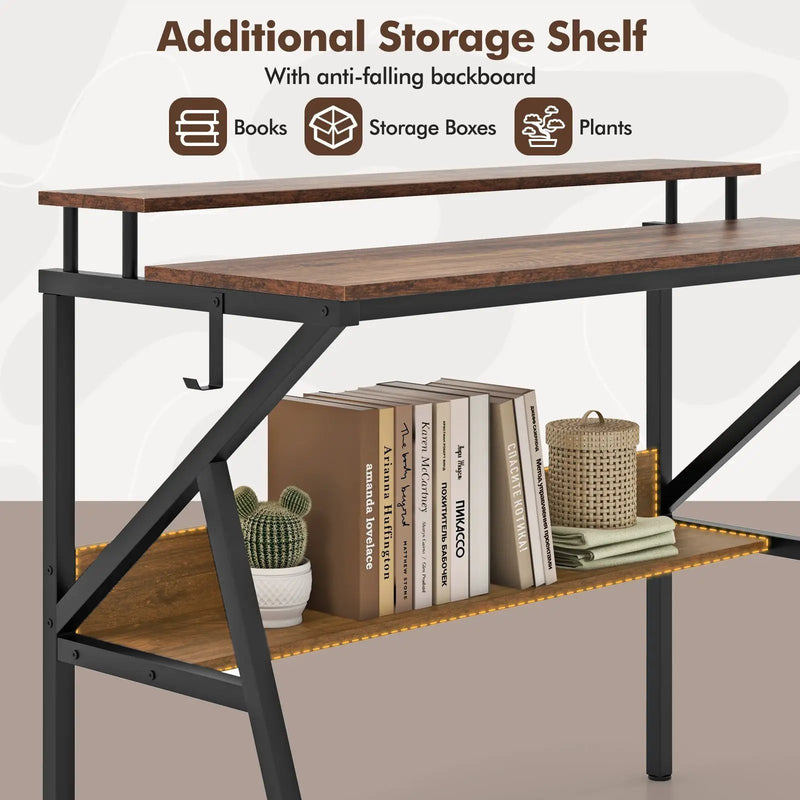 Space Saving Computer Desk with Monitor Stand and Extra Storage Shelf for Work Study by DirectDeals