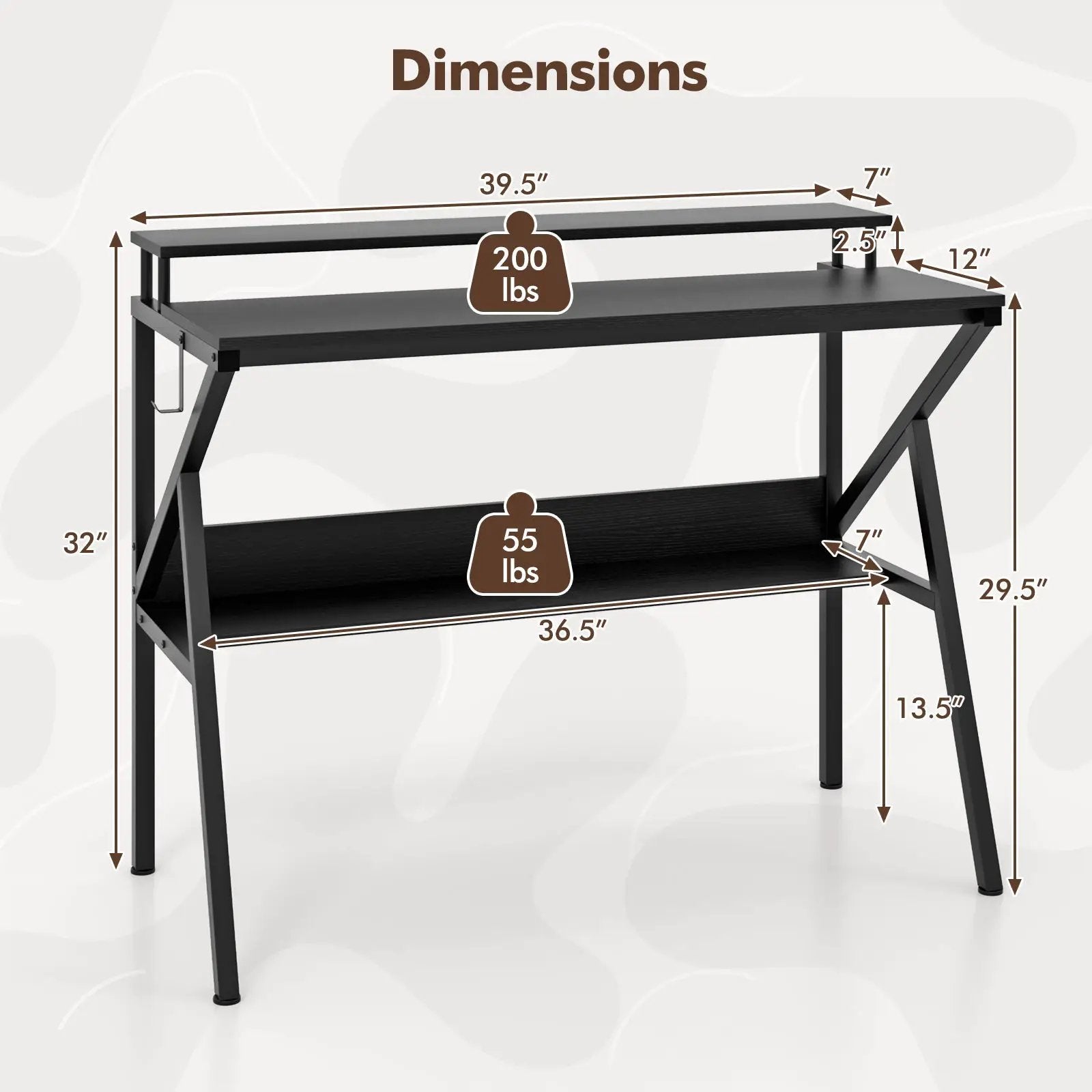 Space Saving Computer Desk with Monitor Stand and Extra Storage Shelf for Work Study by DirectDeals