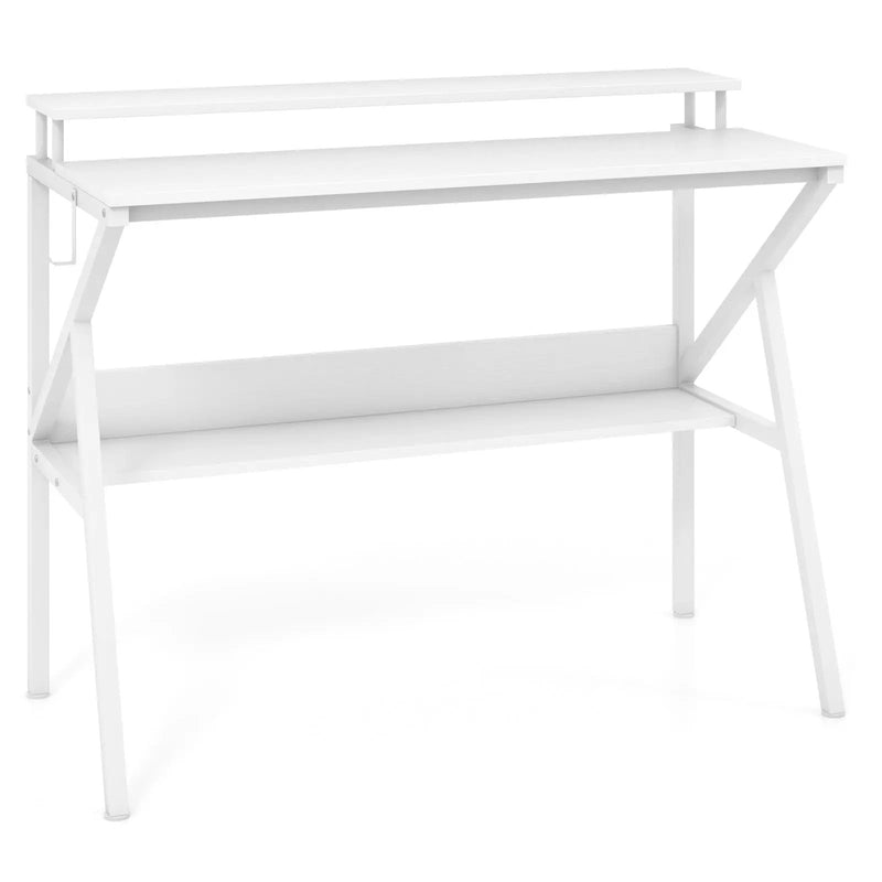 Space Saving Computer Desk with Monitor Stand and Extra Storage Shelf for Work Study by DirectDeals